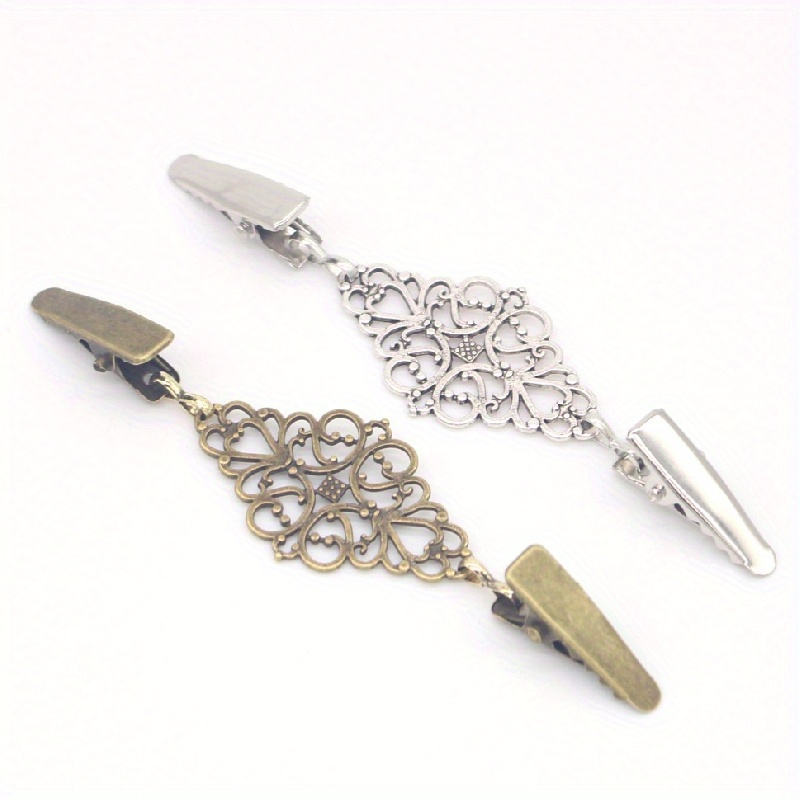 2pcs Retro Alloy Sweater Clip Silky Scarf Cardigan Button Shirt Collar Pin Non-slip Bundle Pin