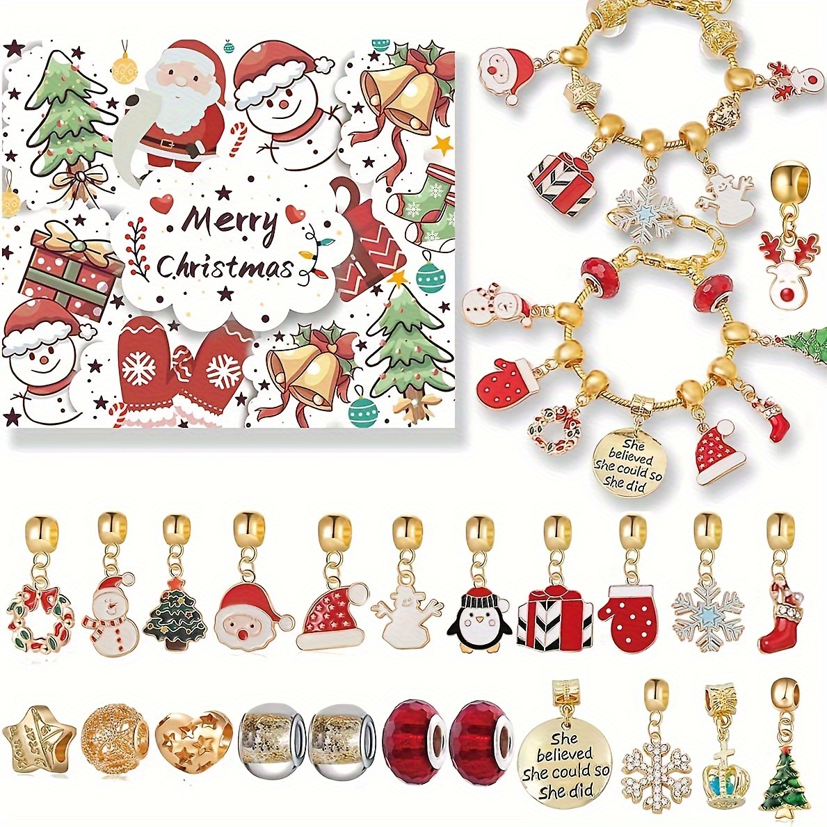 Christmas Advent Calendar Bracelet Diy Jewelry Charm - Temu