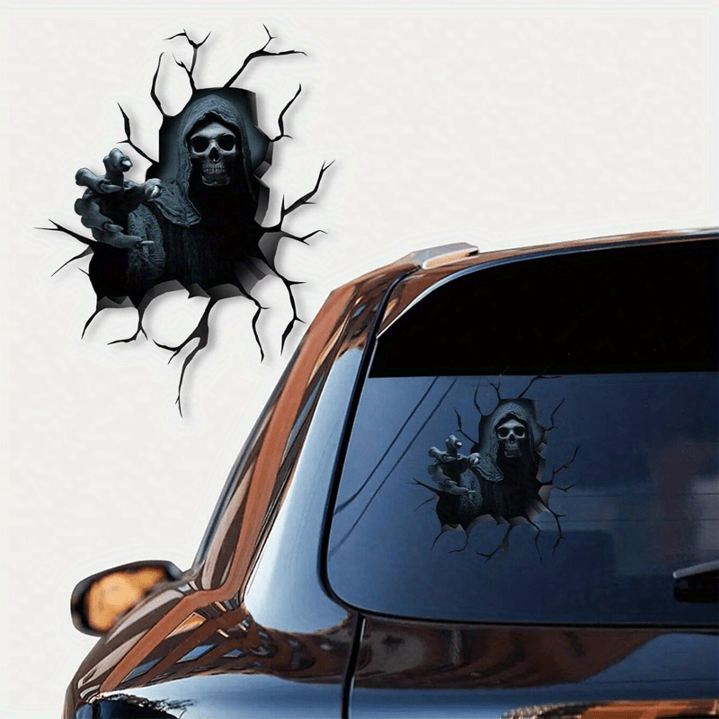 Calcomanía creativa de calavera para coches, pegatina de ventana de coche  modificada para parabrisas trasero de fantasma, parca bonita