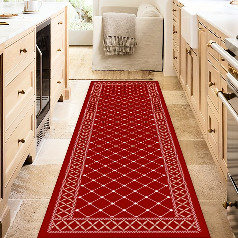 Popular Red and Yellow Checkered Floor Runner Rugs Long Kitchen