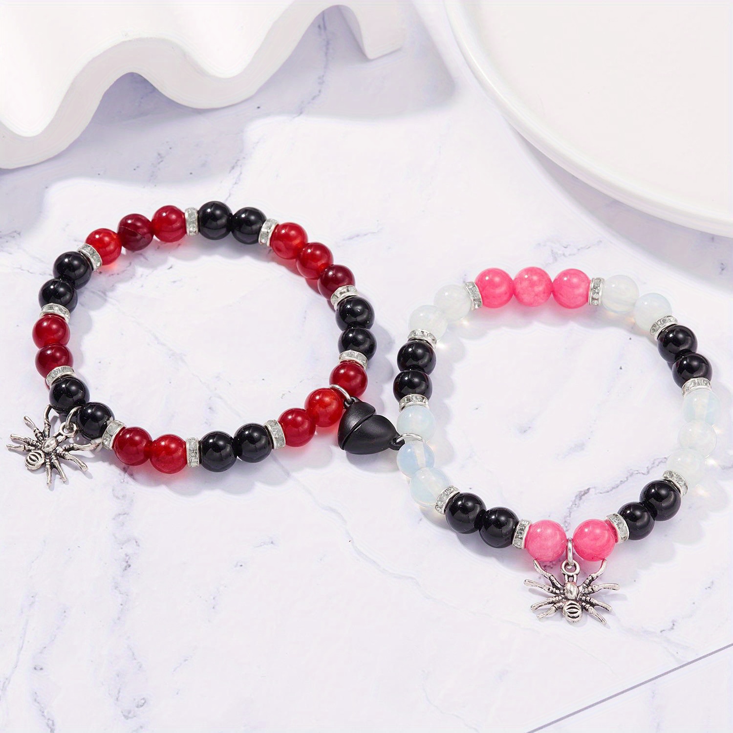 2pc Black Marble Bead Bracelet