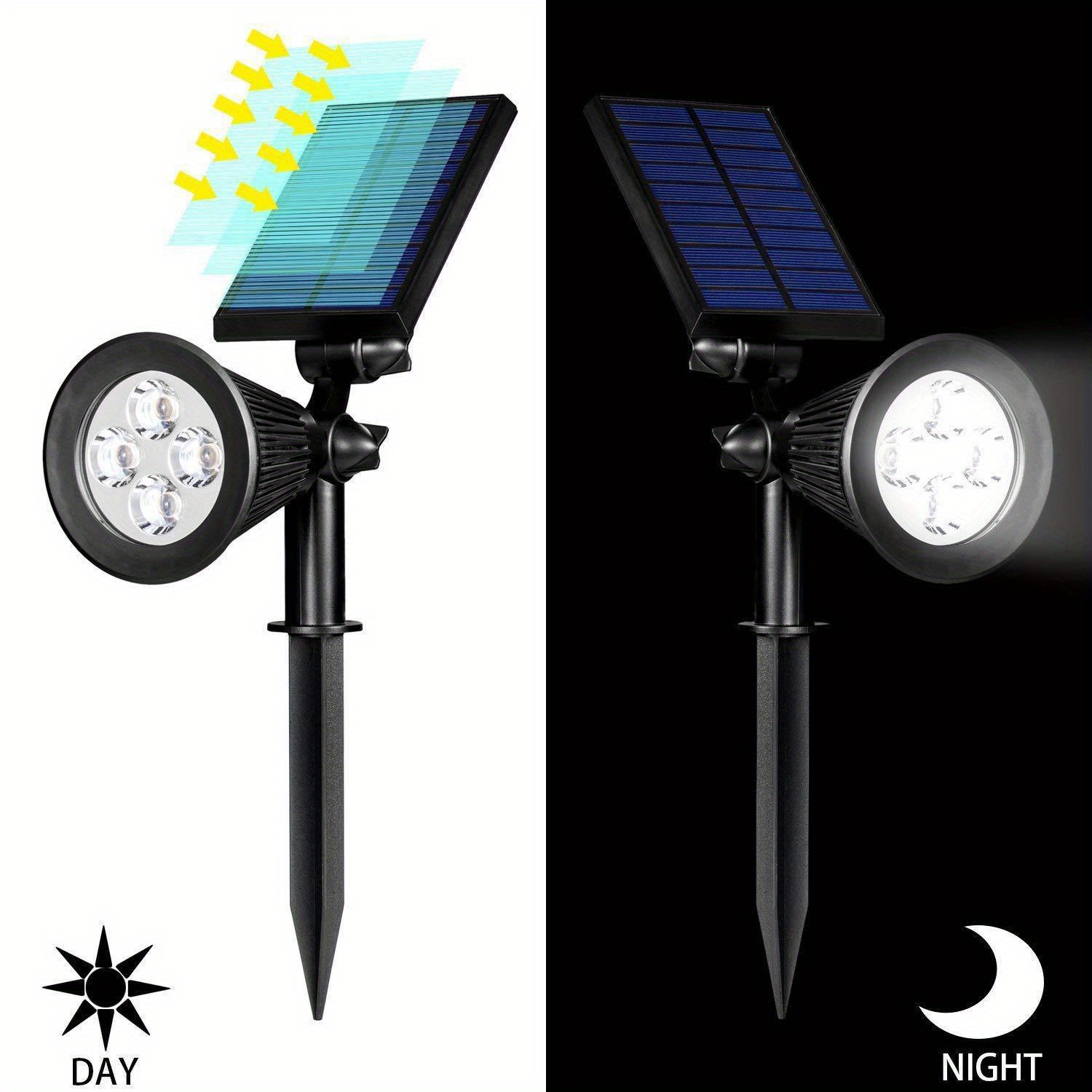 T-SUN Focos solares azules, 4 luces LED solares para paisaje, impermeables,  ajustables de encendido/apagado automático, luces solares de pared para