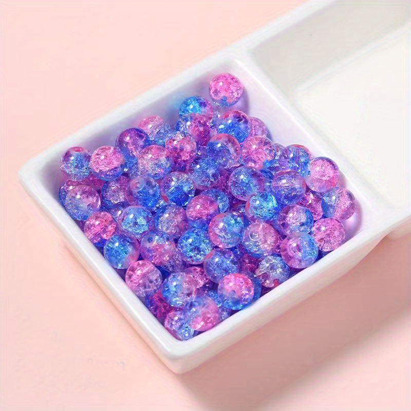 Ice Cracked Glitter Glass Round Loose Beads Diy Beaded - Temu
