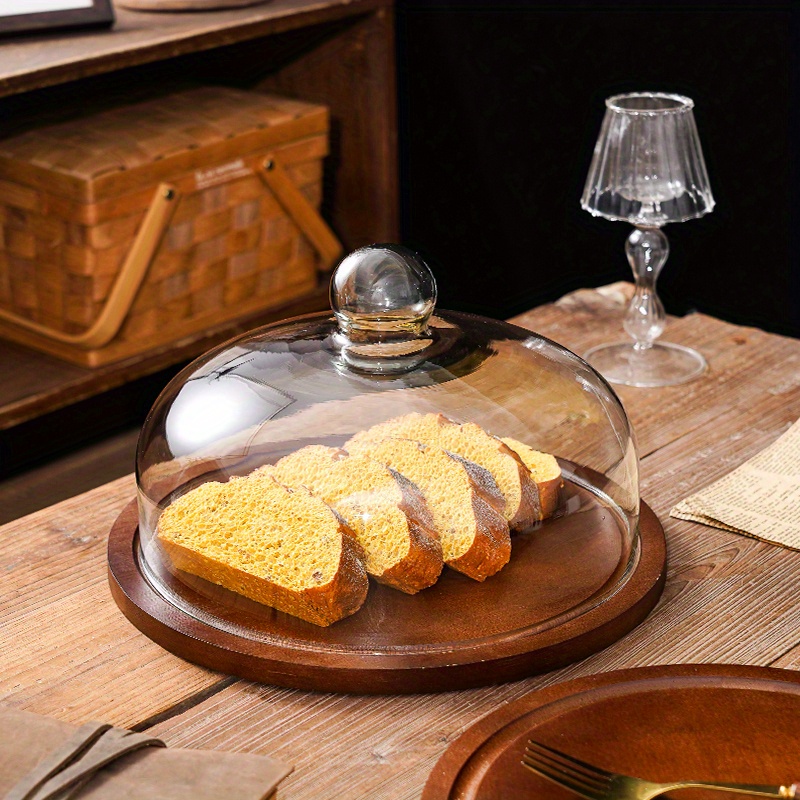 Support de gâteau rond avec plateau de service en verre de dôme pour décor  de fromage de mariage 21cxm21cmx12.5cm