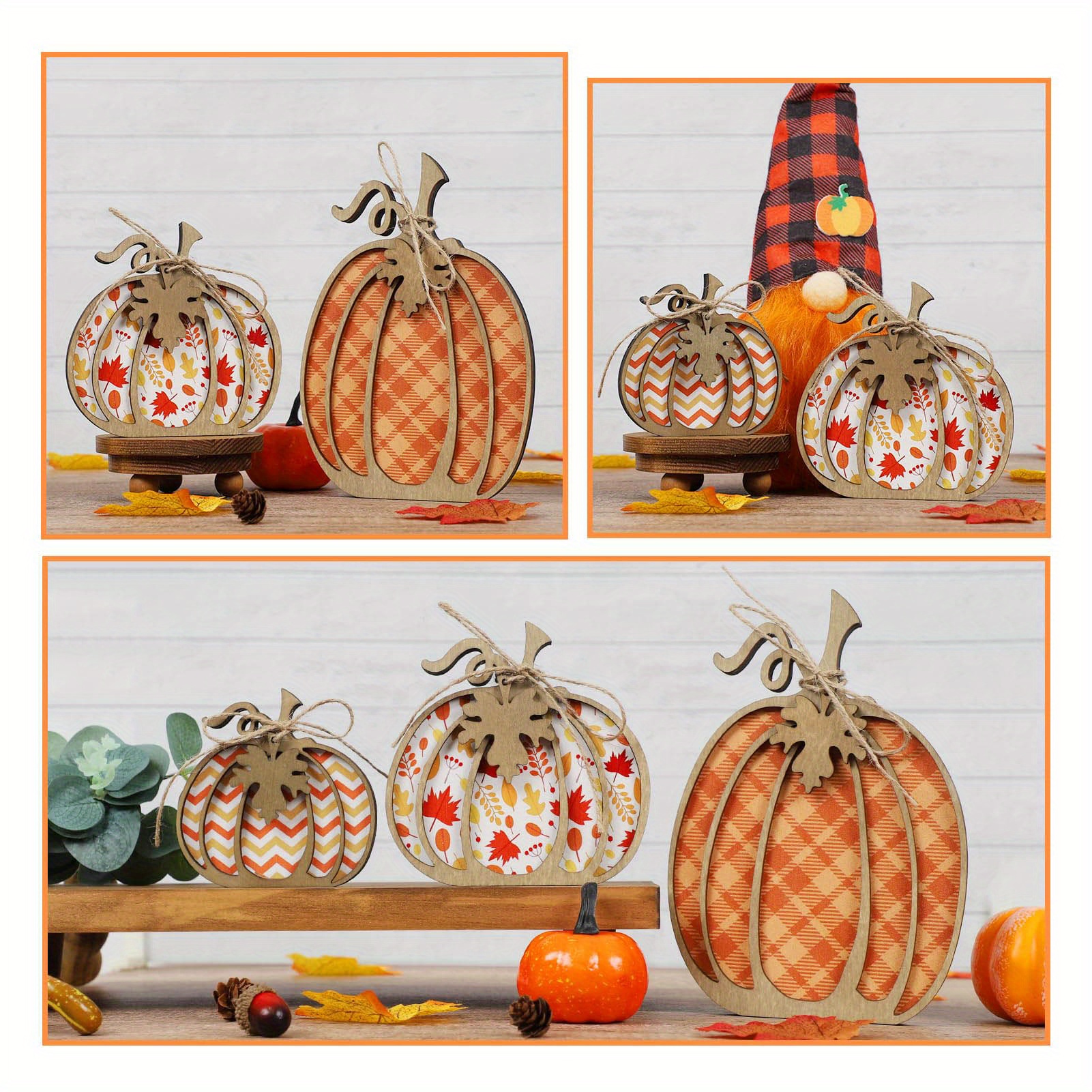 Set Of 4 Thanksgiving Turkey Wooden Blocks - Rustic Fall Harvest Table Decor Centerpiece