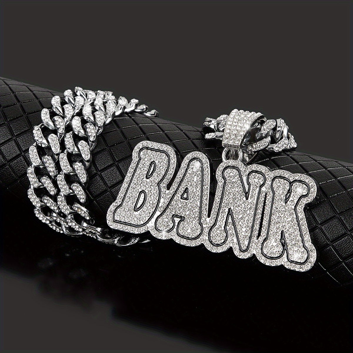 Bank Hip Hop Style Rhinestones Pendant Necklace Cuban Chain - Temu