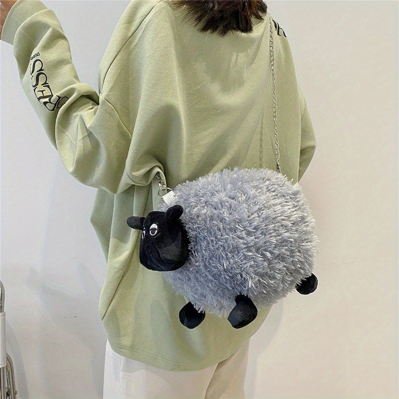 Cute Fuzzy Women Small Plush Shoulder Bag Lamb Like Fabric