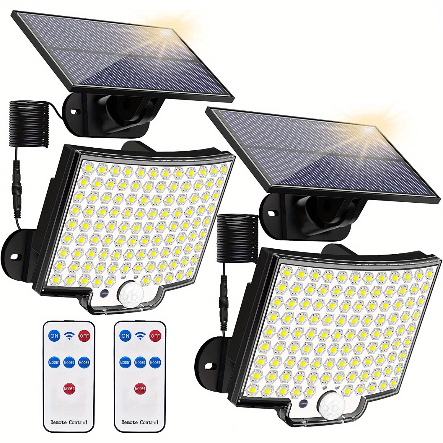 INSDEA Sensor de movimiento de luz solar LED de 1500 W, 120000 lm IP66  impermeable, luces de inundación solares de seguridad al aire libre con  control