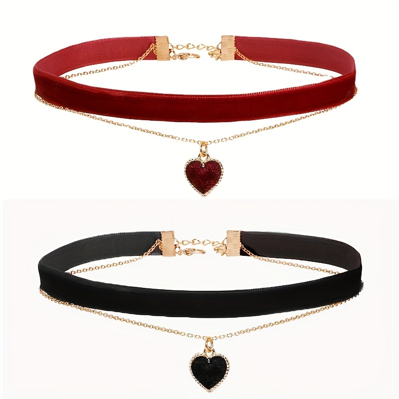 

2pcs Heart Decor Choker Double Layered Clavicle Chain Vintage Classic Collar Necklace Accessories For Party Banquet Wear
