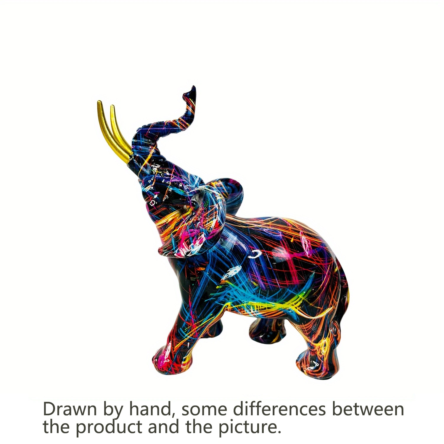 Image of Resin Colorful Elephant Statue, Colorful Art Elephant Sculptures Colorful Elephant Decor Shui Ornament Elephants Animal Sculpture For Kitchen Office Shelf Home Decor Xc
