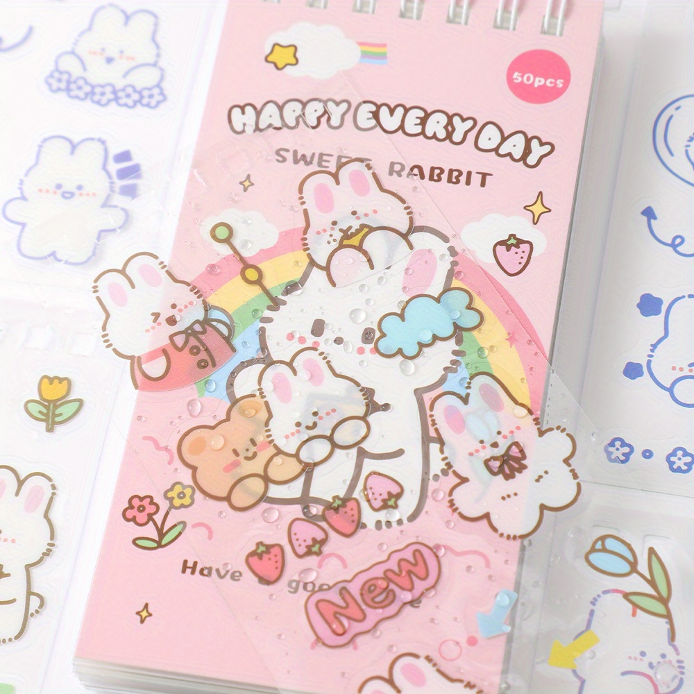 50 Sheets Cute Cartoon Rabbit Stickers Set Scrapbooking Washi Stickers  Waterproof PET Stickers For DIY Decorating Journaling Notebook Stationery  Suppl