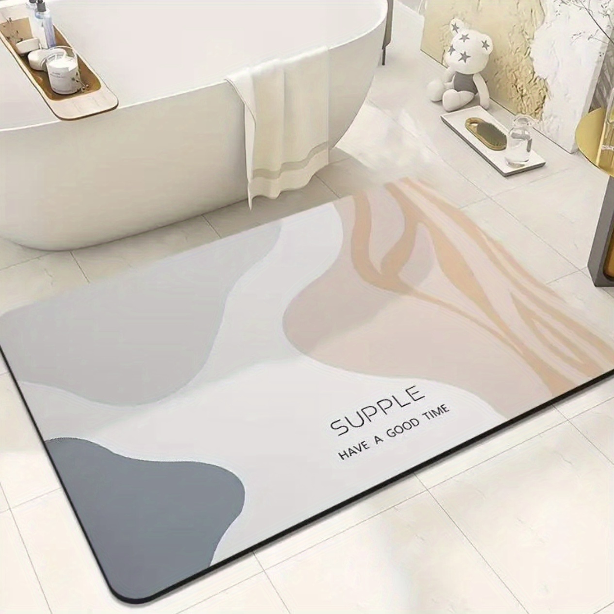 Geometric Pattern Floor Mat Soft Bath Rug Diatom Mud Bath Mat Absorbent Carpet