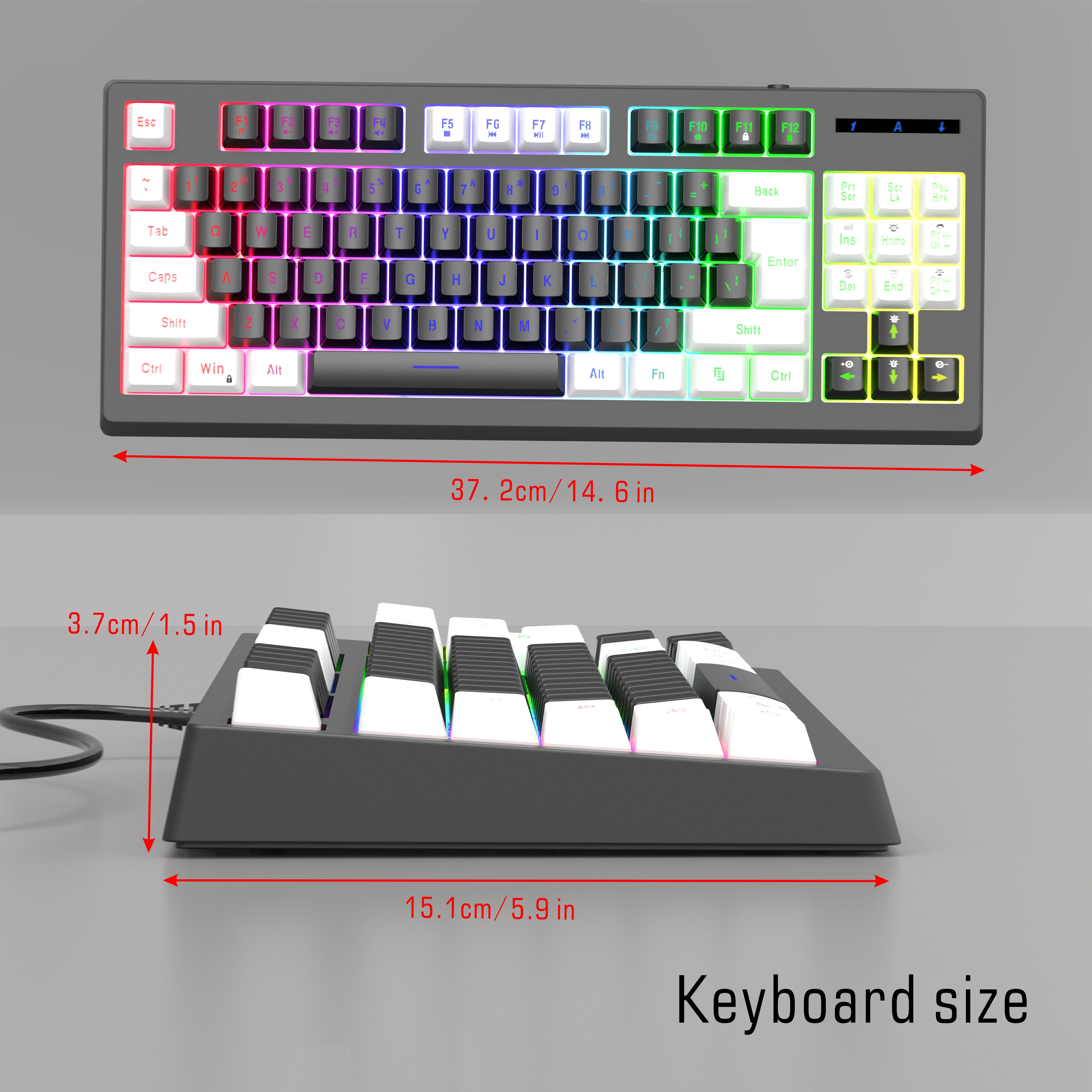 Two key Zone Rgb Backlit Gaming Keyboard 87 key Mini White - Temu