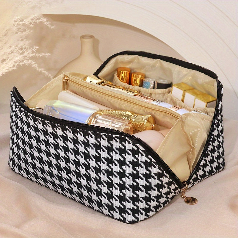  Ineowelly Makeup Bag Large Capacity Travel Cosmetic Bag for  Women with Portable Handle, Multifunctional Makeup Organizer PU Leather Toiletry  Bag for Cosmetic Skincare Toiletries(Plaid-Black) : Beauty & Personal Care