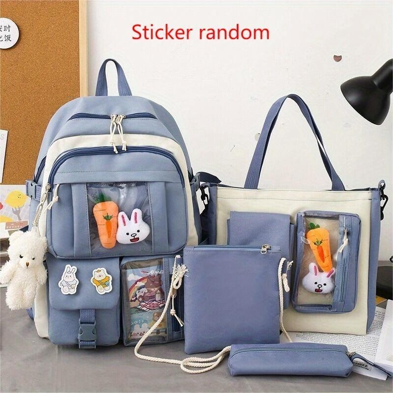 4 Pcs School Backpack Set Cute Backpack School Handbag Pencil Case Shoulder  Bag For Children Girls