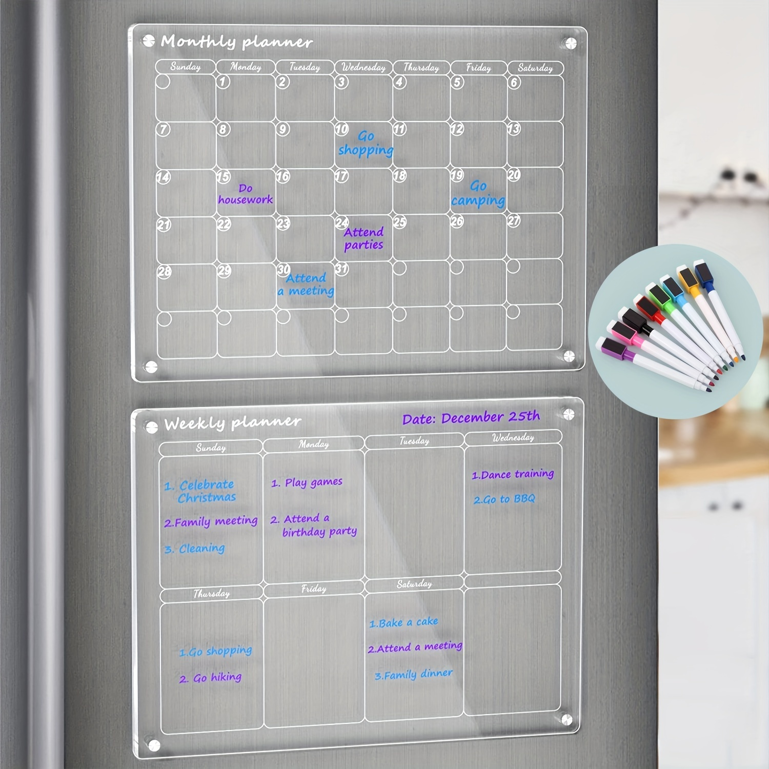  2PCS Magnetic Acrylic Monthly and Weekly Calendar for