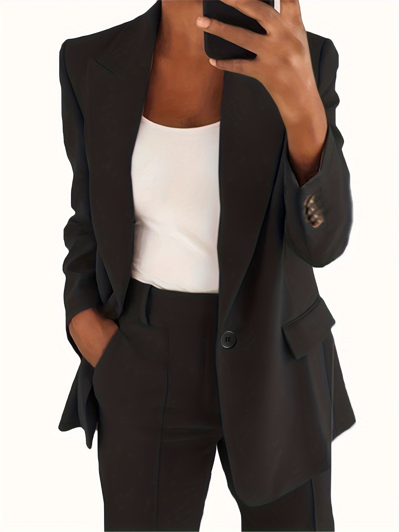 Solid Lapel Pocket Blazer Elegant Long Sleeve Blazer Spring - Temu