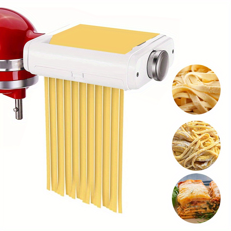Pasta Maker Attachment for Kitchen Aid Stand Mixer, 3 IN 1 Fettuccine  Spaghetti Noodle Cutter and Pasta Roller Set with Cleaning Brush (White)