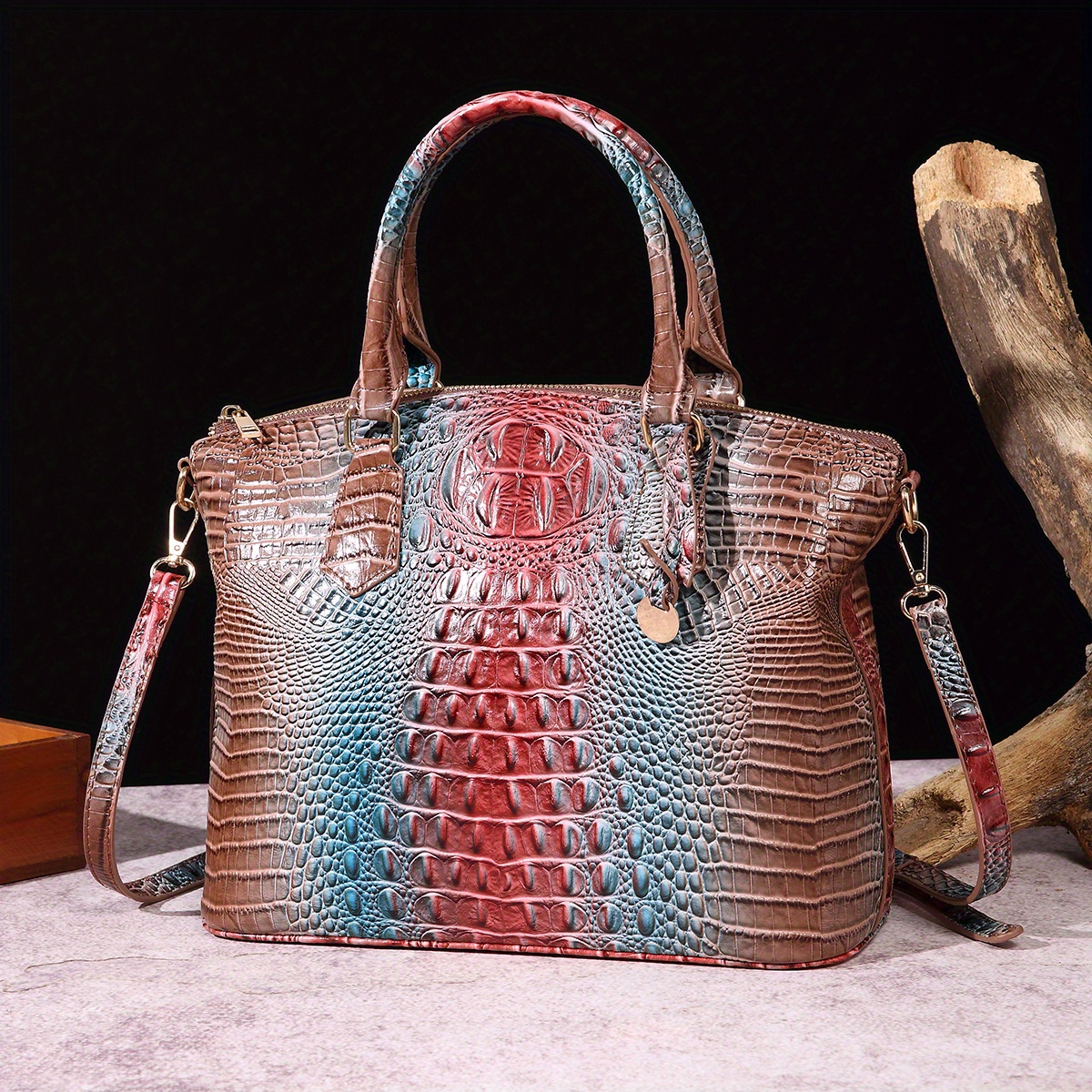 Classic Tote Bag and Cross Body Handbag in Crocodile Skin Patterned Te –  CUERIO