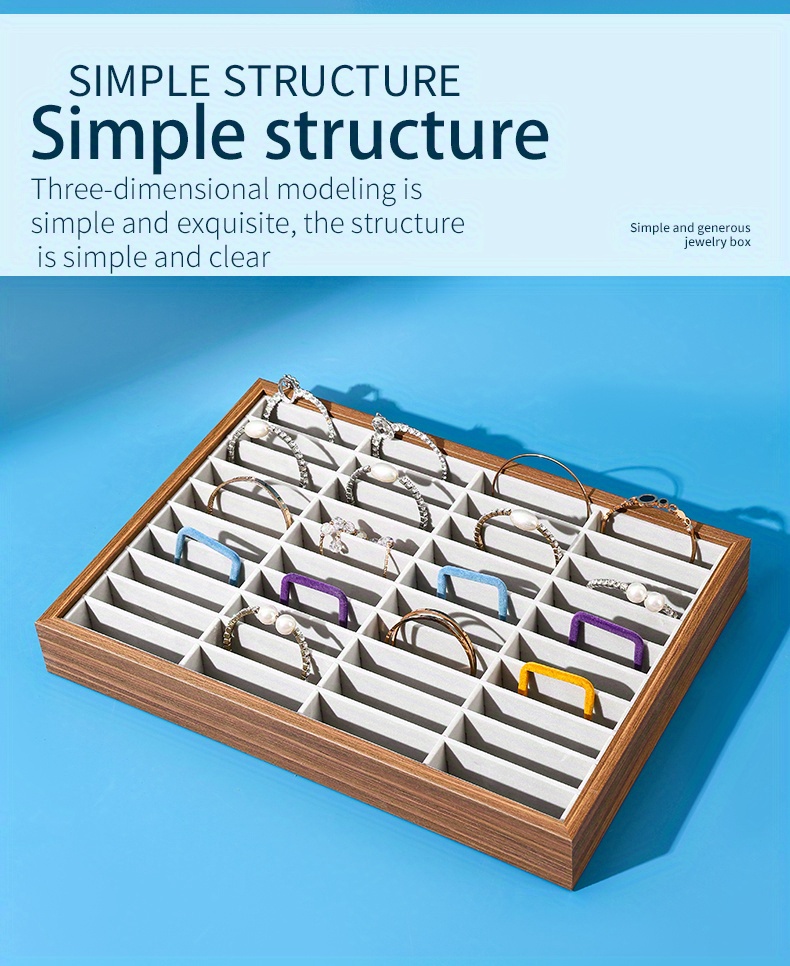 1 шт. деревянная шкатулка для демонстрации браслетов, плюшевая шкатулка для демонстрации колец, шкатулка для хранения ювелирных изделий, большая вместимость, поднос для ювелирных изделий, подробности 4