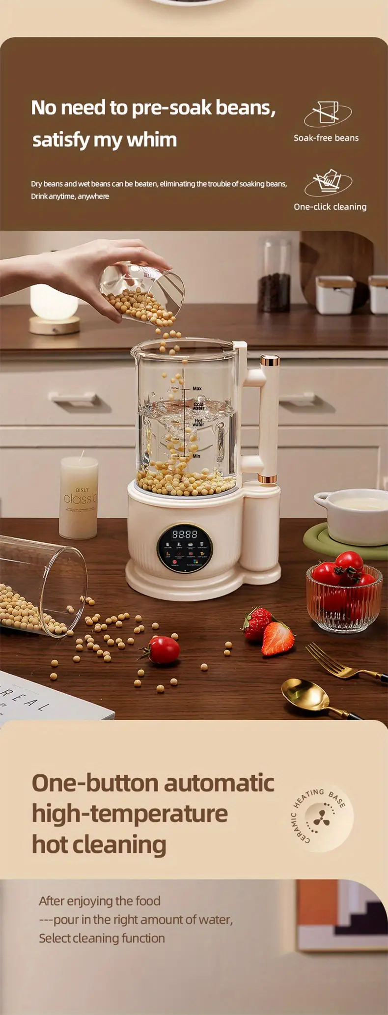 high boron glass bass blender home heating automatic soybean milk machine food supplement machine mute soft sound multi functional raw juice electromechanical electric kettle coffee pot with soundproof cover 1500ml large capacity for 2 8 persons details 10