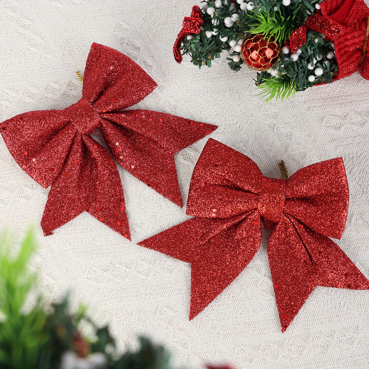 2Gift Box Decorative Ribbon2Pcs Glitter Red Ribbon For Christmas