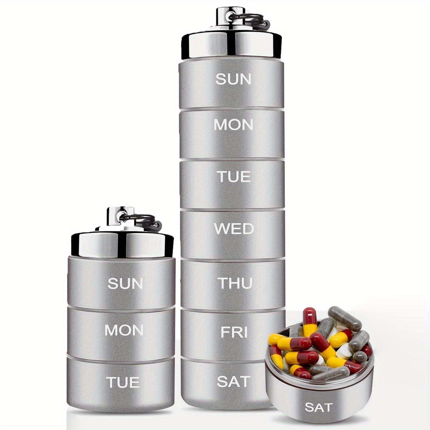 Zannaki Metal Moisture Proof Weekly Pill Organizer, Stackable Aluminum Alloy BPA Free Travel Hiking 7 Day Pill Box Case Waterproof and Large