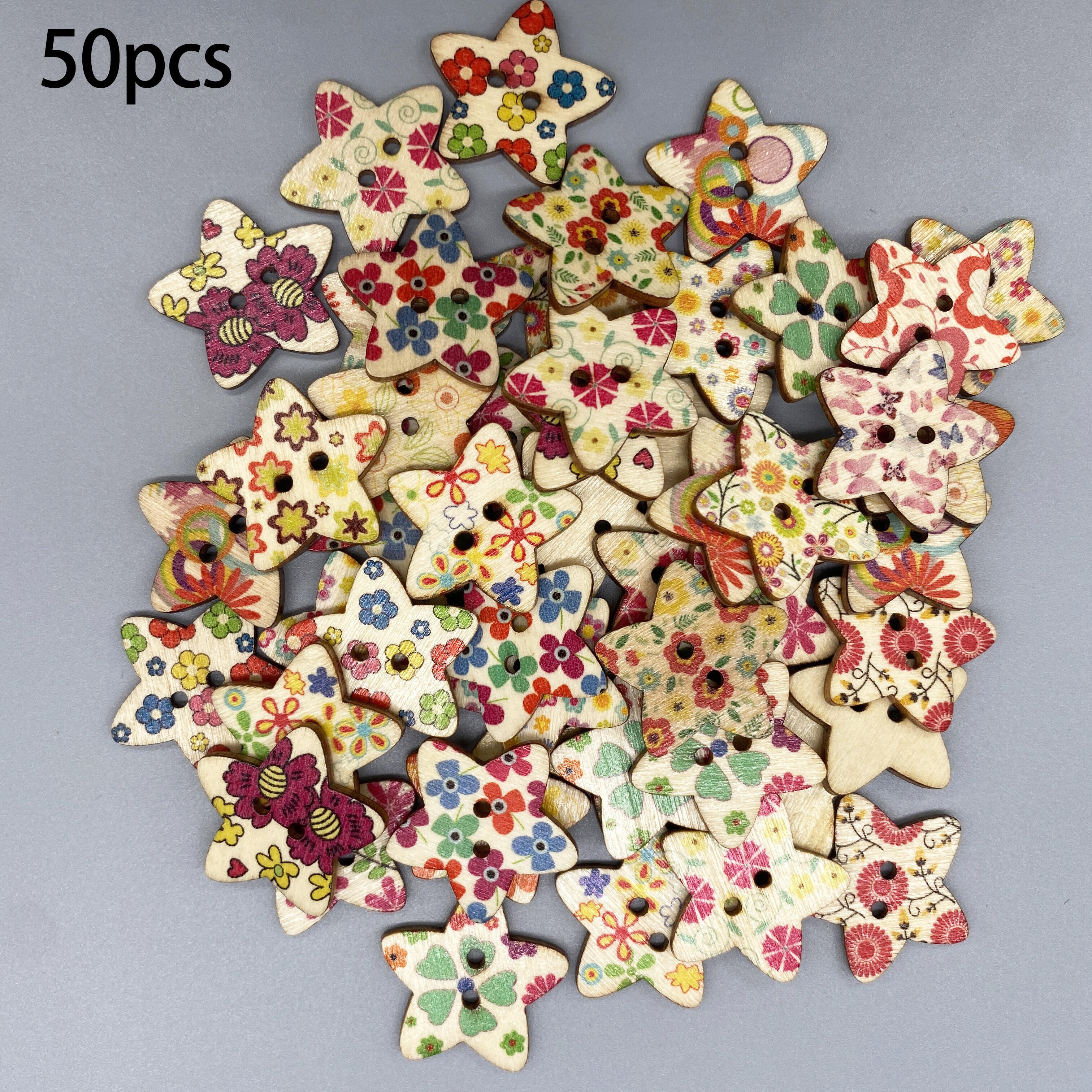 50pcs Wooden Heart Buttons With Cute Kawaii Colorful Owl Pattern, For DIY  Sewing Crafts