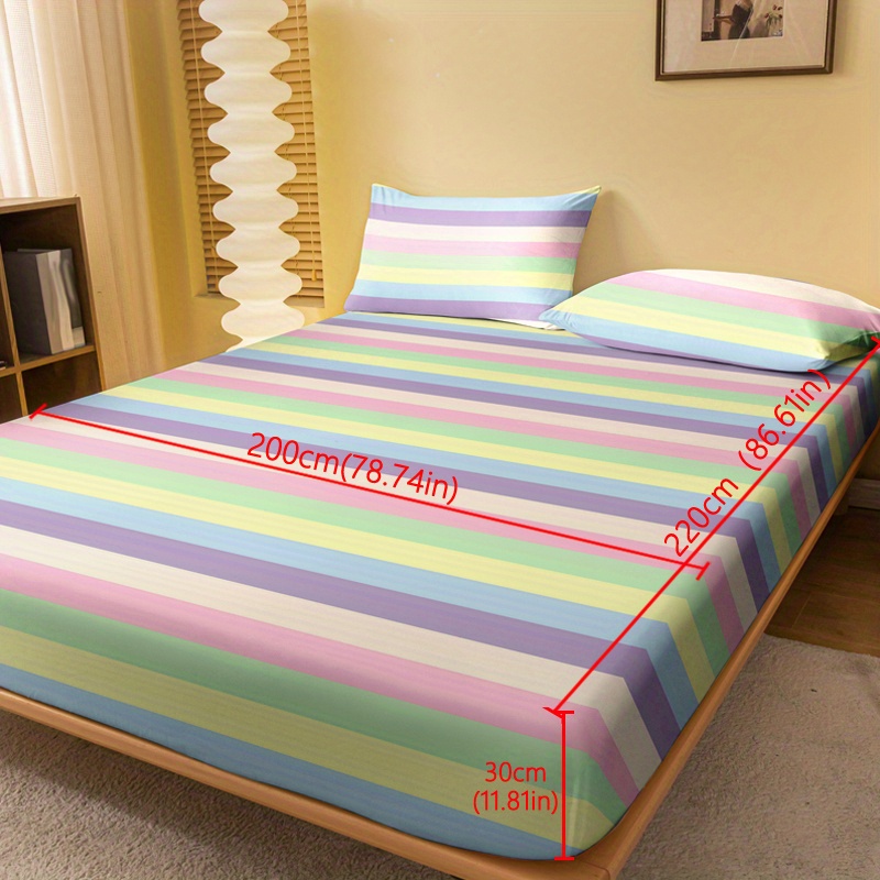 TEMU 1pc Striped Brushed Fitted Sheet, Soft Comfortable Bedding Mattress Protective Cover, For Bedroom, , With Deep Pocket, Fitted Bed Sheet
