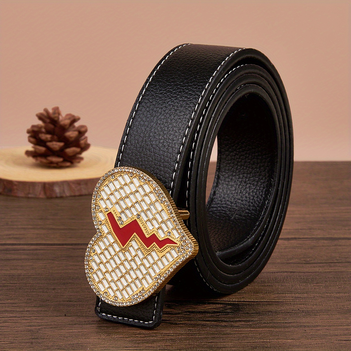 Hip Hop Style Rock Decorative Belt, Heart Buckle Men's Pants Belts