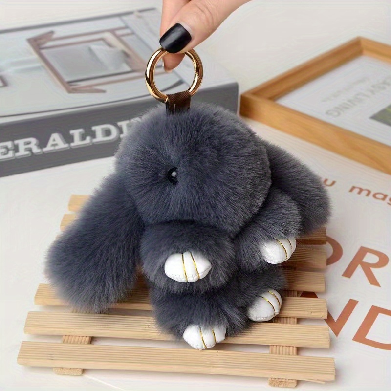 Faux Fur Fluffy Bunny Rabbit Keychain 