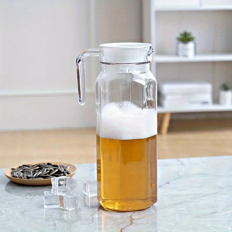 1pc Fridge Pitcher 1.1L Glass Water Fridge Pitcher with Lid, Easy to Use Fridge Pitcher Great for Lemonade, Iced Tea, Milk, Cocktails and More