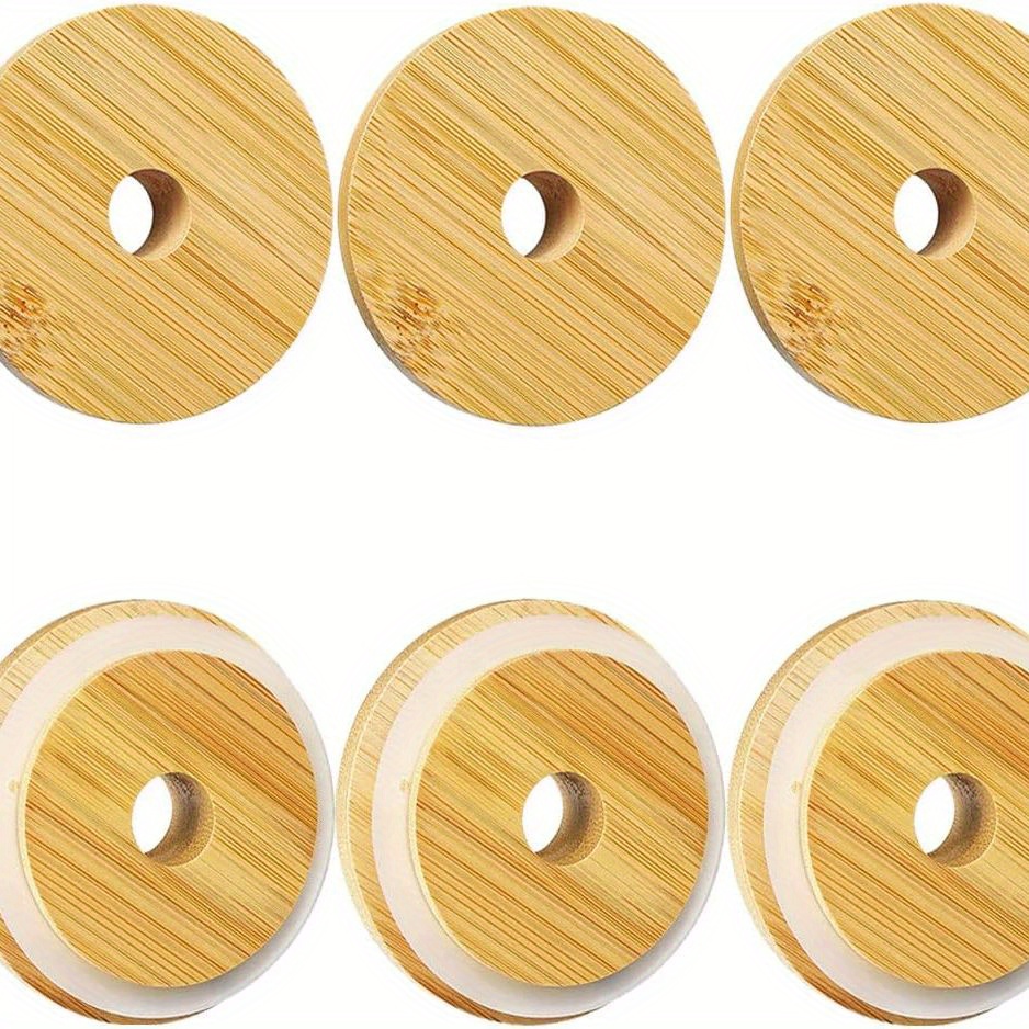 Sieral 70mm Bamboo Jar Lids with Straw Hole for Glass Cup Reusable Regular  Bamboo Beer Can Lids Wooden Canning Lids Compatible with Mason Jar Regular