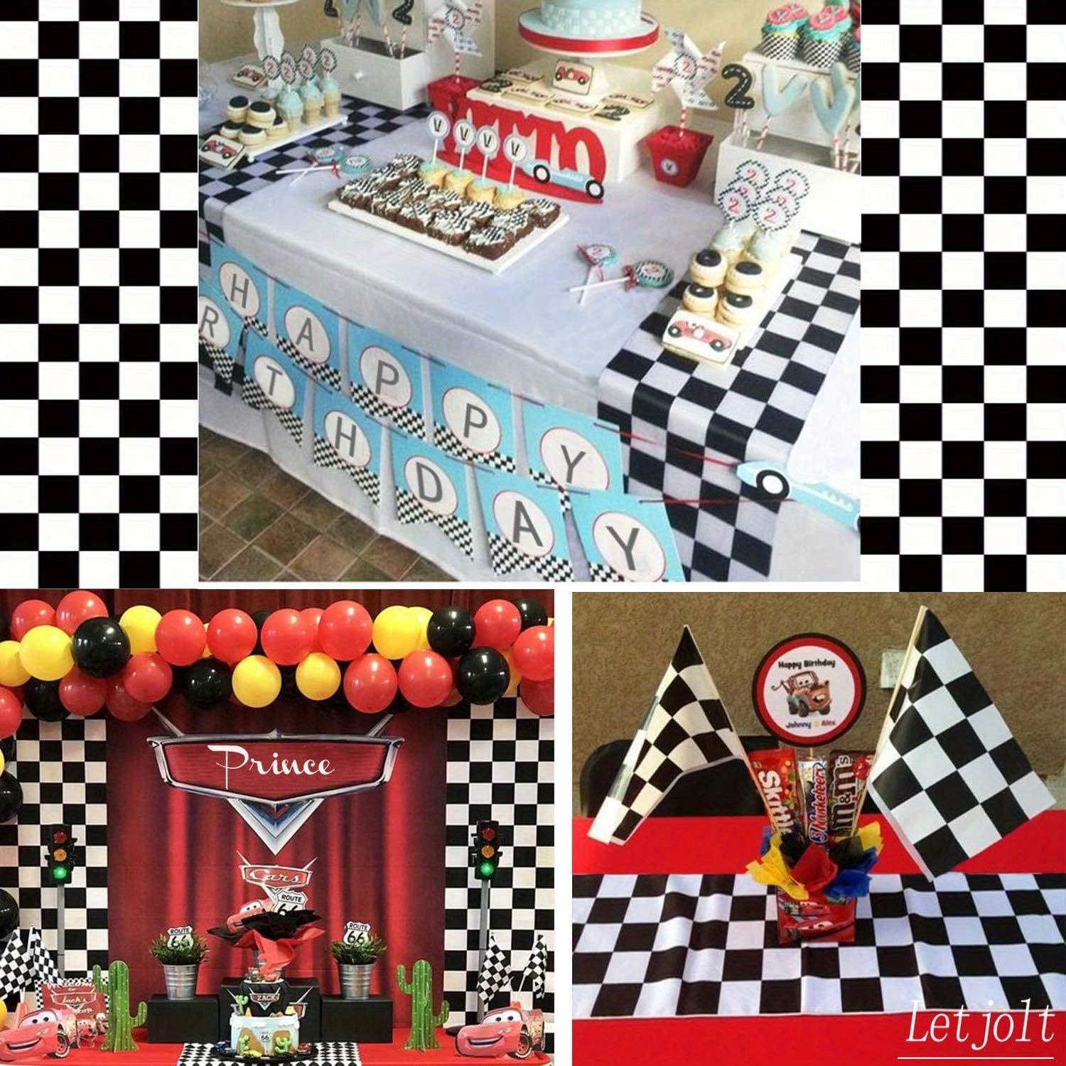 Table Runner, Black And White Checkerboard Racing Theme For Anniversary ...