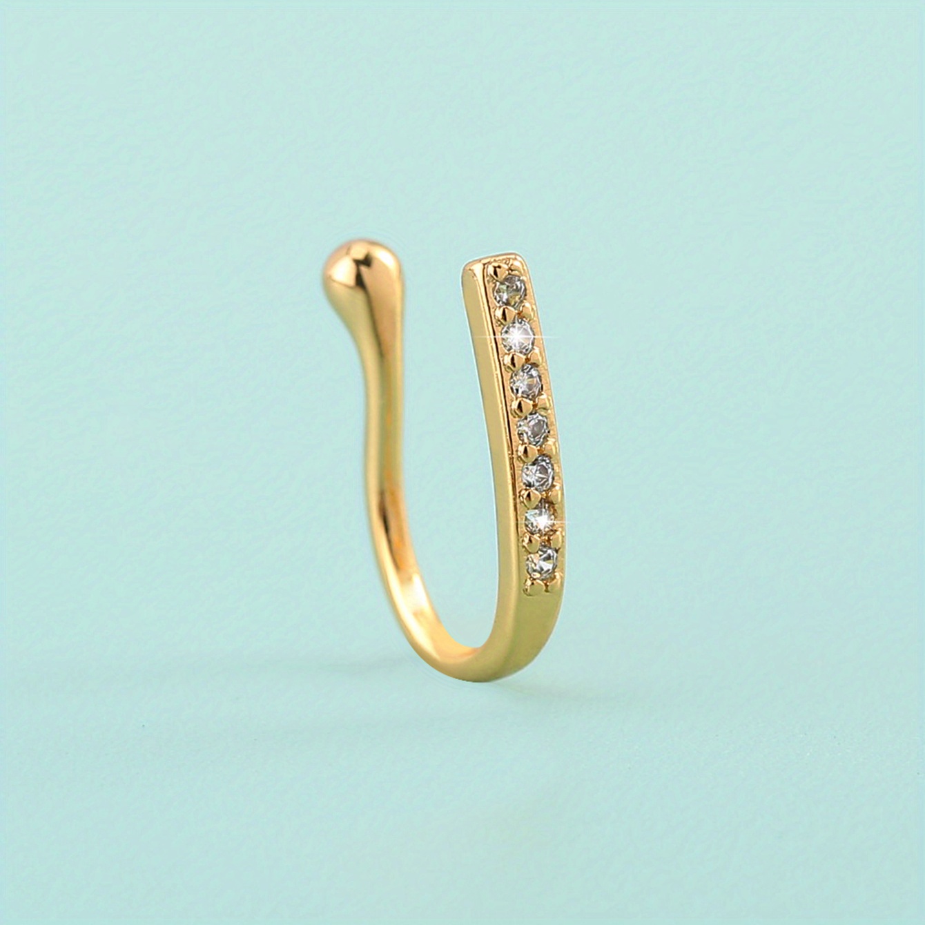 U-shaped Synthetic Zirconia Nose Ring, Golden Hand-set Synthetic Zirconia Fake Nose Piercing Jewelry, 1pc