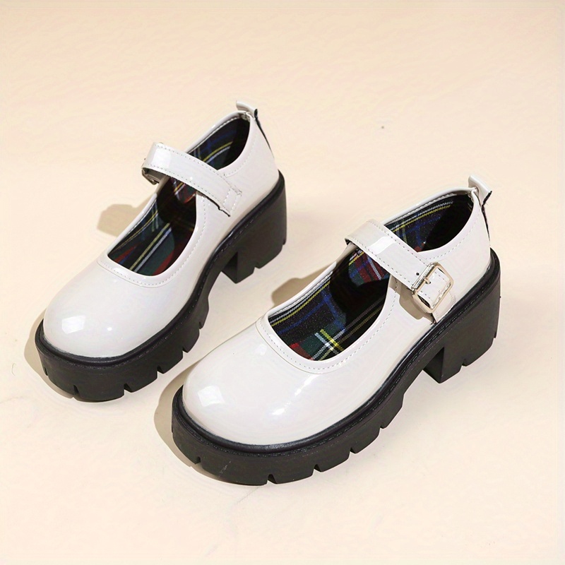 Women's Platform Mary Jane, Round Toe Buckle Strap Chunky Heeled Loafers,  Preppy Style Patent Leather Uniform Shoes - Temu