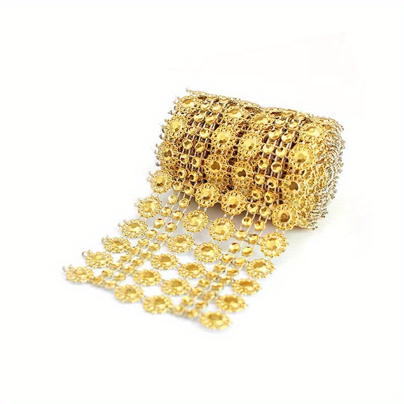 Image of A Golden Plastic Rhinestone Mesh Ribbon With 8 Of Shining Golden Plastic Rhinestone, Used For Wedding Cake, Birthday Cake, And Valentine's Day Cake Decorations., Christmas, Halloween