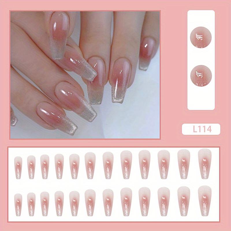 Pink Cat Eye Press on Nails Square Fake Nails Medium False Nails with Solid  Color Deign Gradient Acrylic Nails Glossy Artificial Nails Glitter Stick on  Nails Glue on Nails for Women and