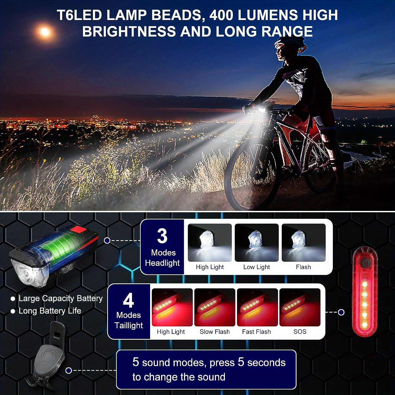 Conjunto Luces Led Delanteras Traseras Bicicleta Carga Usb - Temu Chile