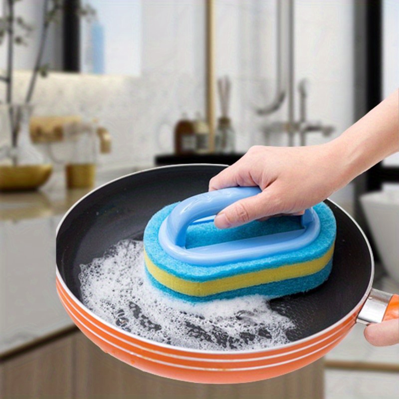 Kitchen Sponge Wipe with Handle Pots and Pans Dishwashing High-density  Thickened Cloth Sponge Block Tile Wall Cleaning Brush - AliExpress
