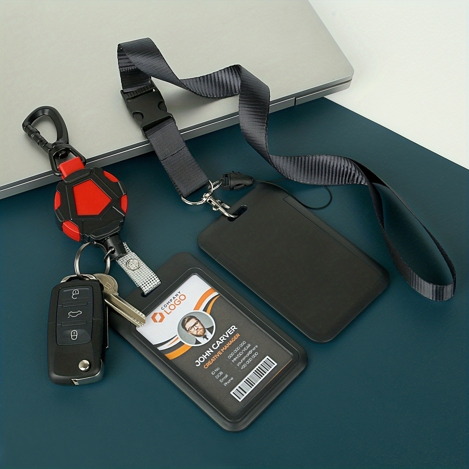 Retractable Keychain with Belt Clip, Heavy Duty Retractable ID Badge Clip Reel, Adjustable Neck Lanyard, Badge Holder with Belt Clip, 31.5 Steel