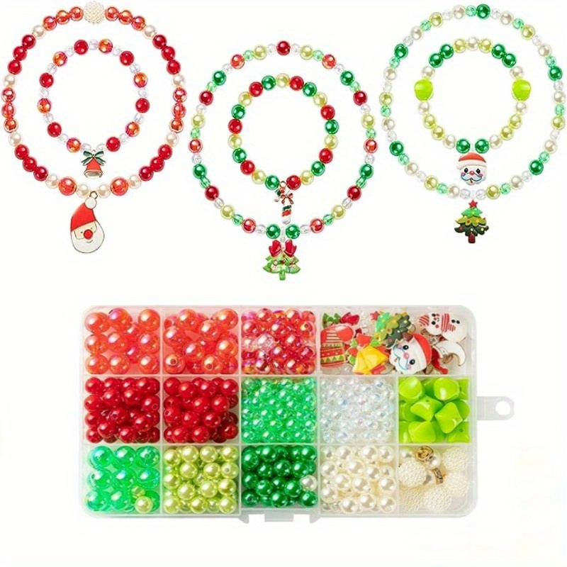 SUNNYCLUE 1 Set 320+ pcs Beaded Christmas Bracelet Making Kit DIY Craft Kits  Snowflake Christmas Tree Jingle Bells Kids Girls Women Adults Children -  Make 6 Christmas Bead Charm Bracelets 