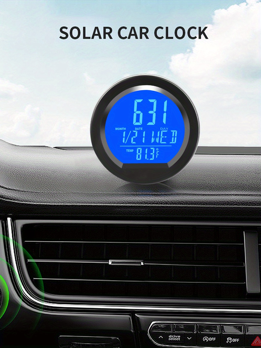 Solar Car Clock Outside Thermometer Driving Time Reminder