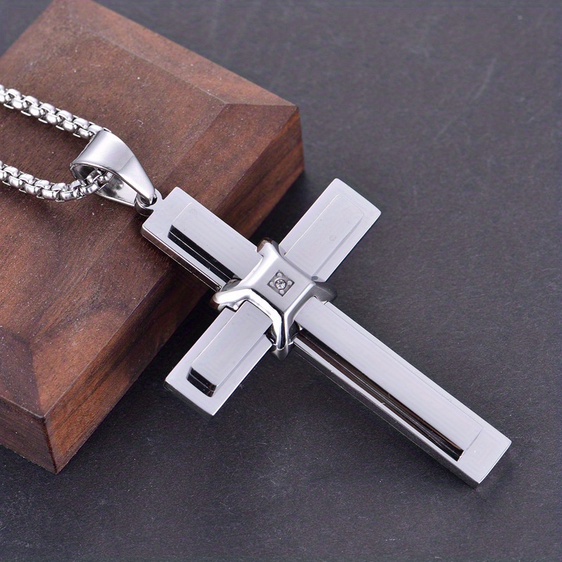 Image of Trendy 201 201 Stainless Steel Jewelry European And Trendy Men's 201 201 Stainless Steel Cross Inlaid Pendant Personalized Stylish Men's Necklace
