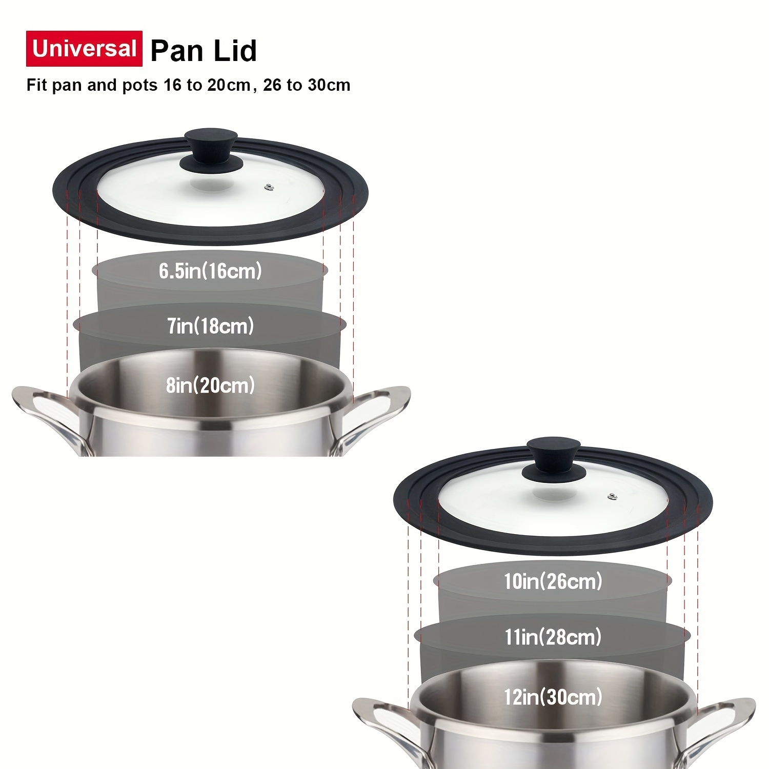 Universal Lids For Pots, Pans And Frying Pans - Tempered Glass