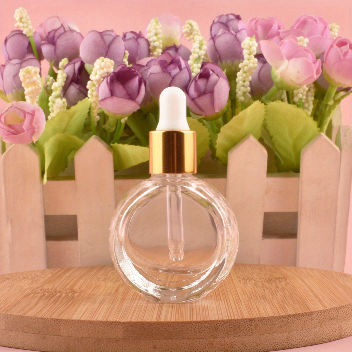 Clear Dropper Bottle Flat Round Glass Essential Oil Vials - Temu