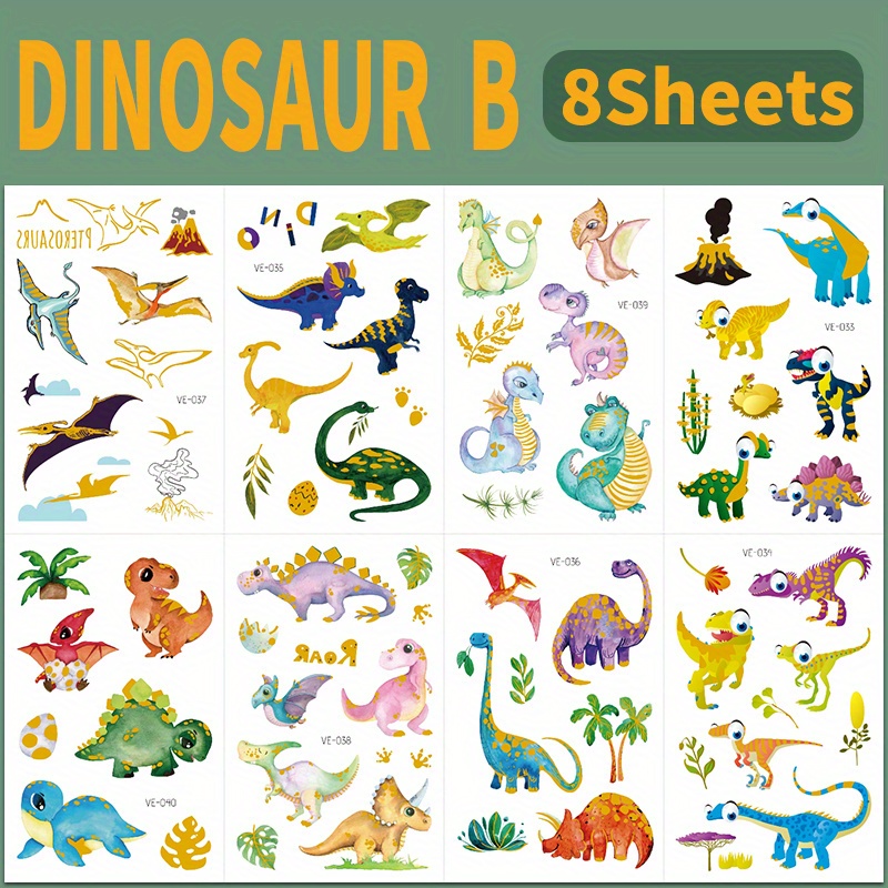  182 Pcs Glitter Dinosaur Temporary Tattoos for Kids, Konsait  Waterproof Glitter Tattoo Stickers Kit Fake Tattoos Colorful Dinosaurs  Party Birthday Party Supplies 20 sheets : Beauty & Personal Care