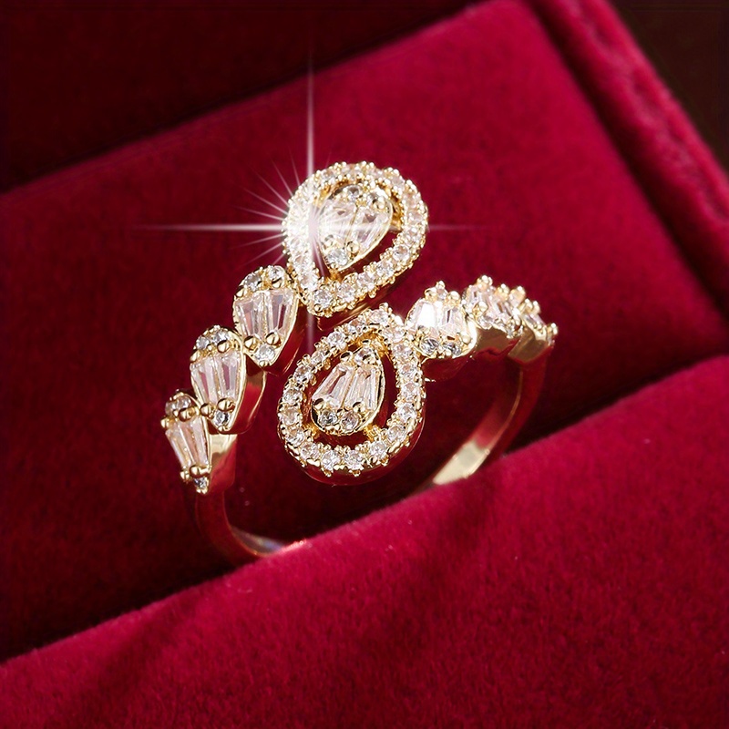 Fashionable Teardrop-shaped Copper Inlaid Synthetic Zirconia Exquisite Ring
