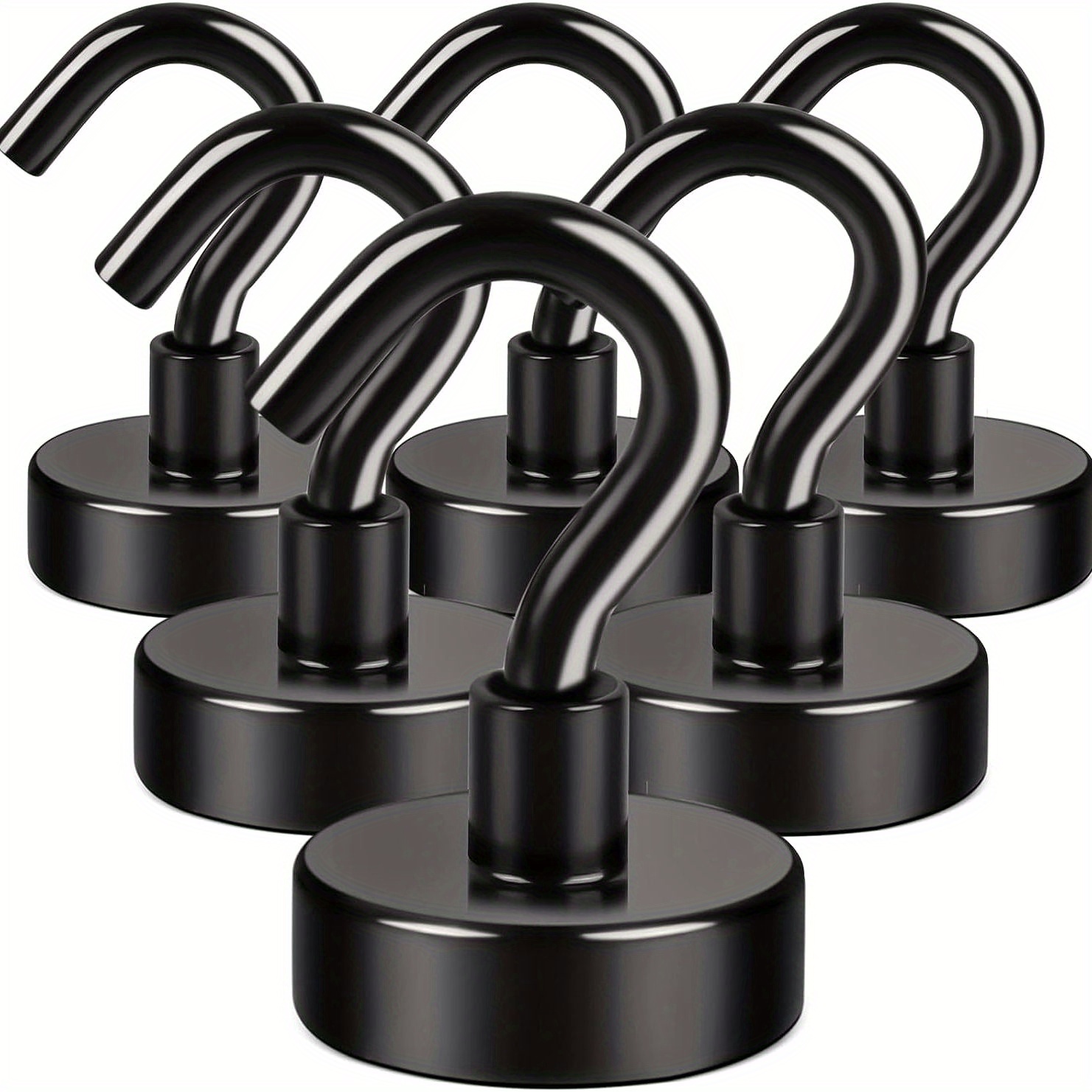 Image of 6/16-pack Black Magnetic Hooks, 30-pound Heavy-duty Magnets With Hooks, Neodymium Magnets For Hanging, Magnetic Hooks For Curtains, Home, Kitchen, And Workplace Use