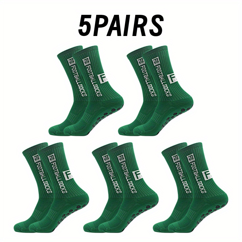 TEMU 5 Pairs And Women Outdoor Sports Breathable Sweat-absorbent Football Socks Tube Geometric Pattern Training Non-slip Silicone Football Socks